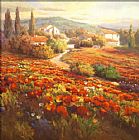 Roberto Lombardi Canvas Paintings - Red Poppy Hill
